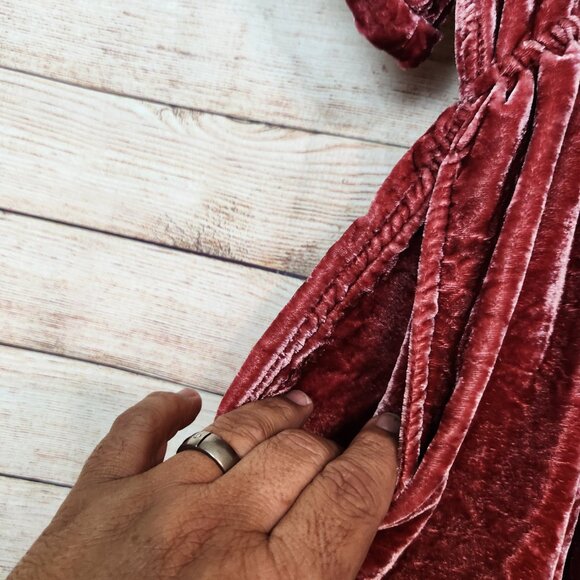 Free People Ivy Velvet Mini Dress Swing Flowy Boho Western Maroon Size XS/TP - Picture 14 of 16